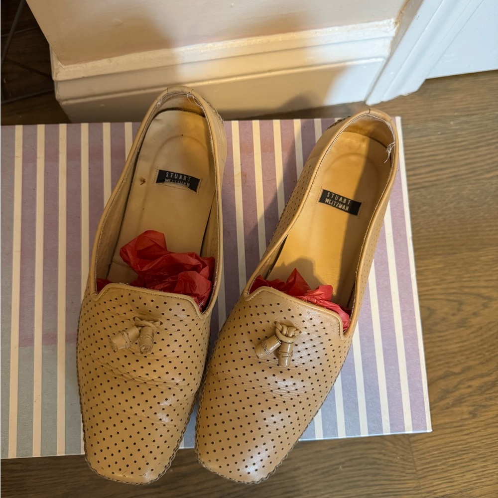 Stuart Weitzman Tan Perforated Women's Loafers
